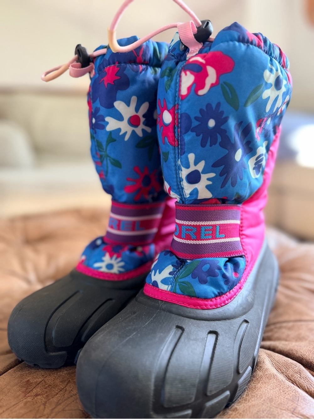 Sorel Kids Winter Boots Floral Pink Waterproof Snow Boots Size 4 Youth EU 36 - Picture 1 of 8